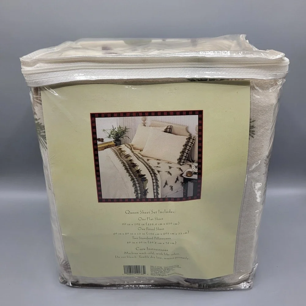Woolrich Flannel Sheet Set Queen 4pc Moose Mountain Cabin Scenic Cream Green Red